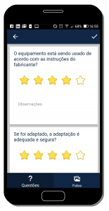 Tela do app de inspeção - nível de satisfação estrelas