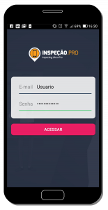 Tela do app de inspeção - tela de login