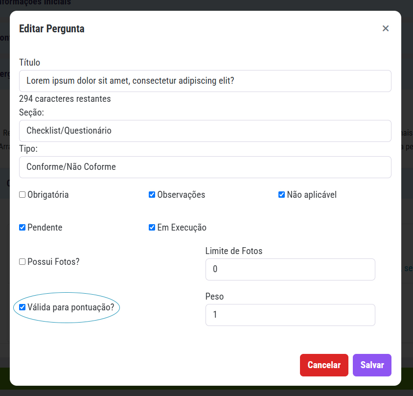 Pergunta válida para pontuação
