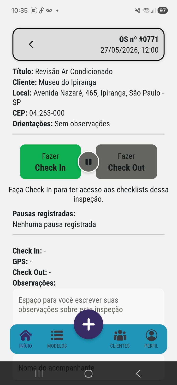Aplicativo para Inspeção e Auditoria Inspeção Pro - checkin